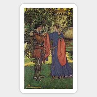 Vintage Fairy Tales, a Knight Shining Armor with His Princess by Elizabeth Shippen Green Sticker